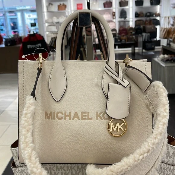 Michael Kors Mirella Small Pebbled Leather Shopper Top Zip Crossbody XBody Bag